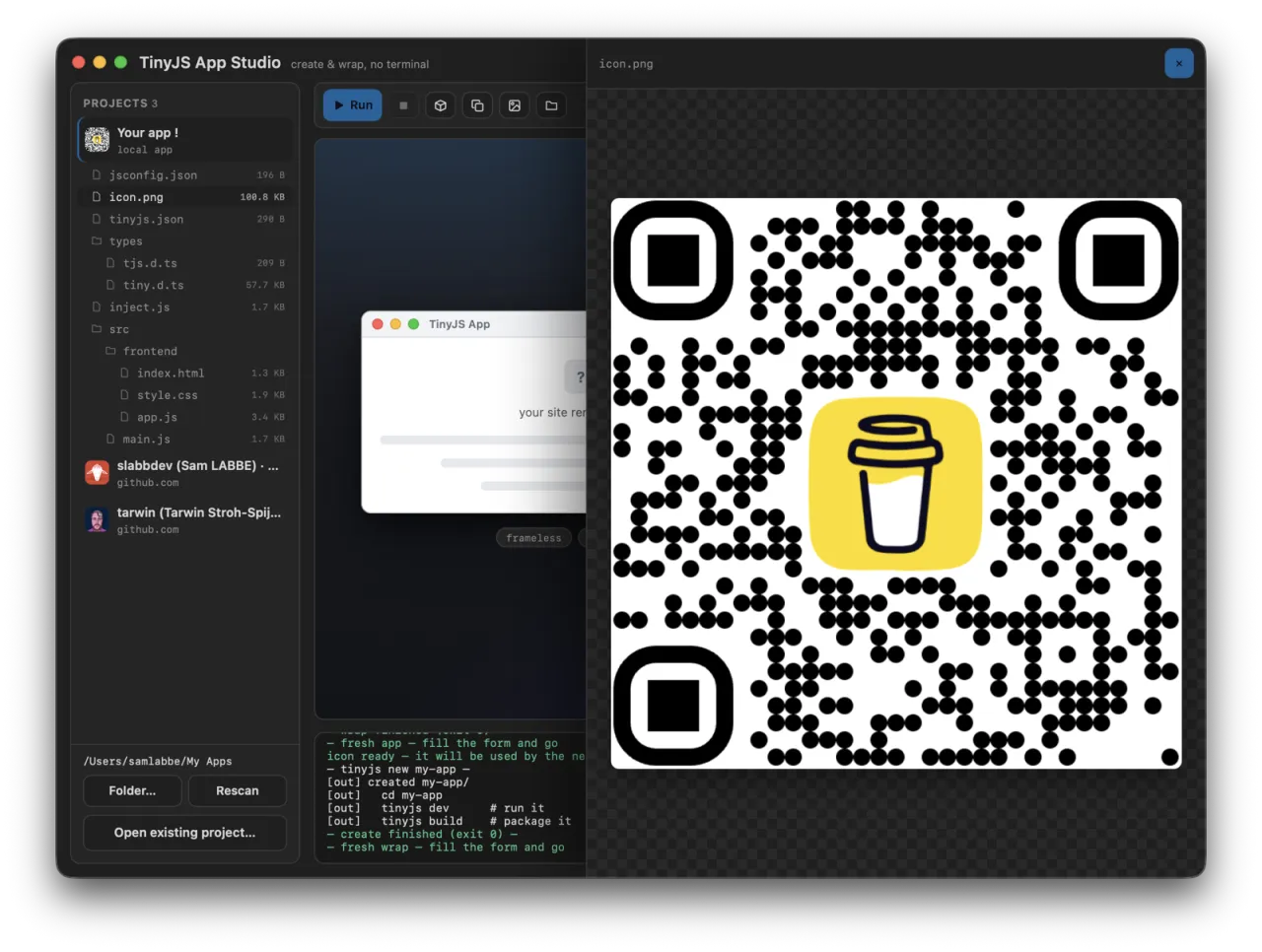 A generated icon previewed from the file tree