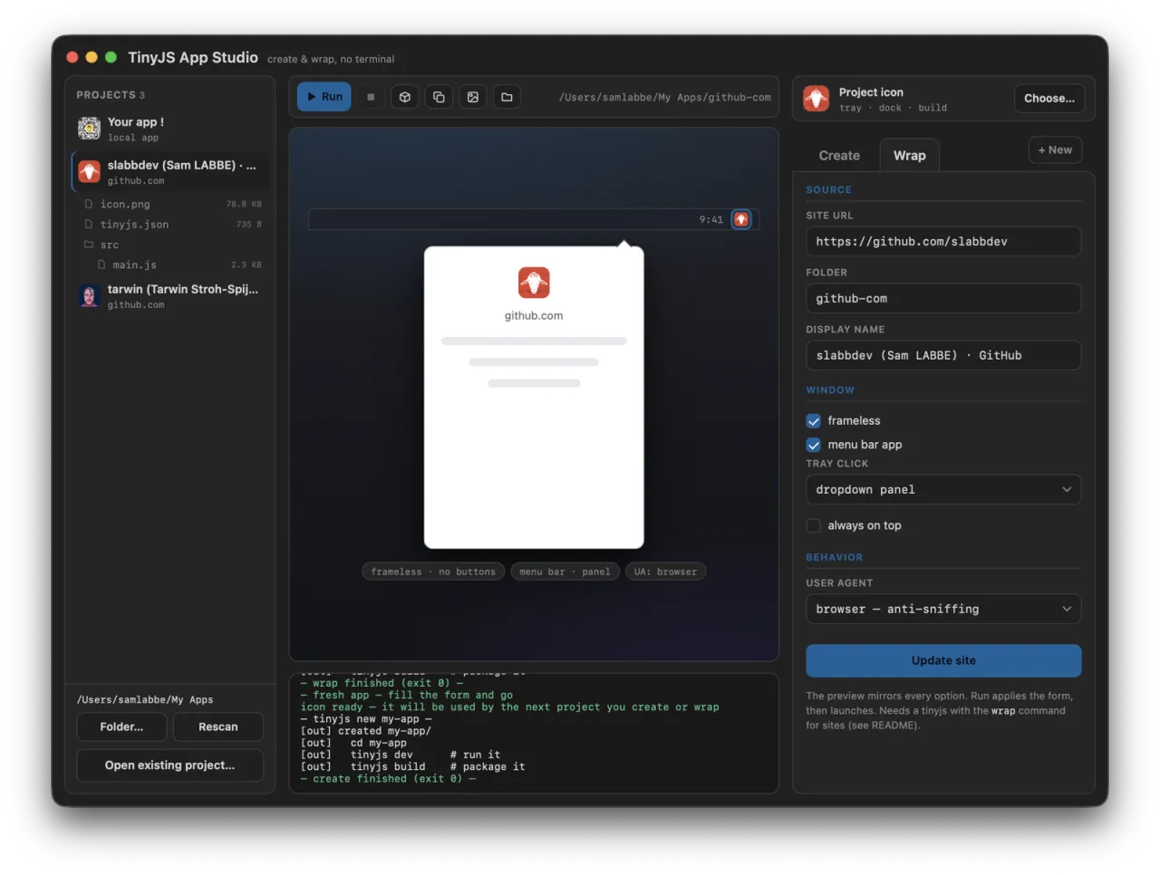 The Wrap tab — the preview mirrors every window option